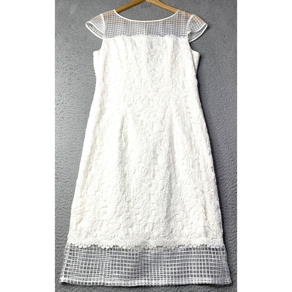 Adrianna Papell Dress Womens Size 6 Tag is 8 Runs Small Illusion Lace Sheath